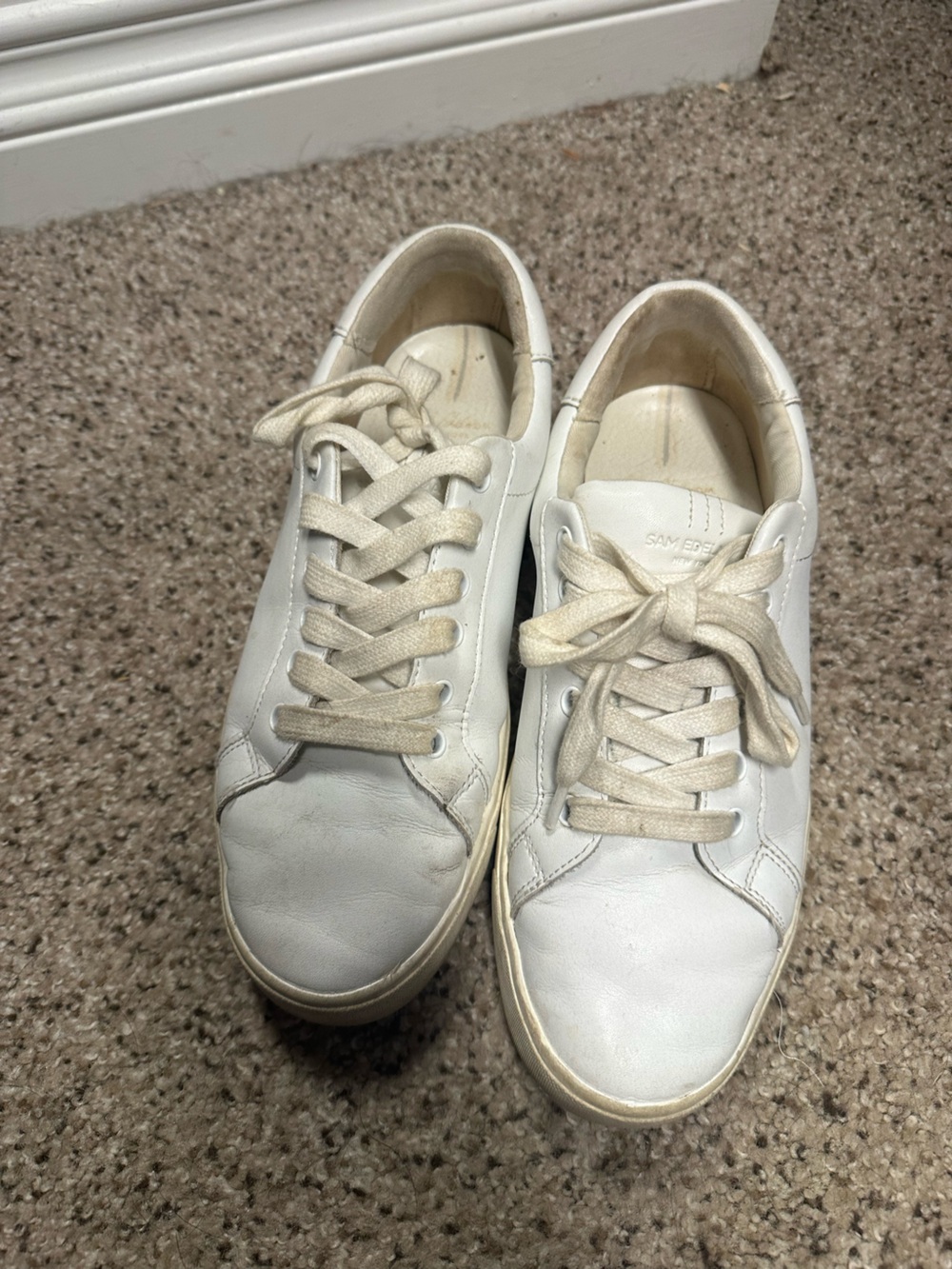 Sam Edelman Cream Leather Low-Top Sneakers